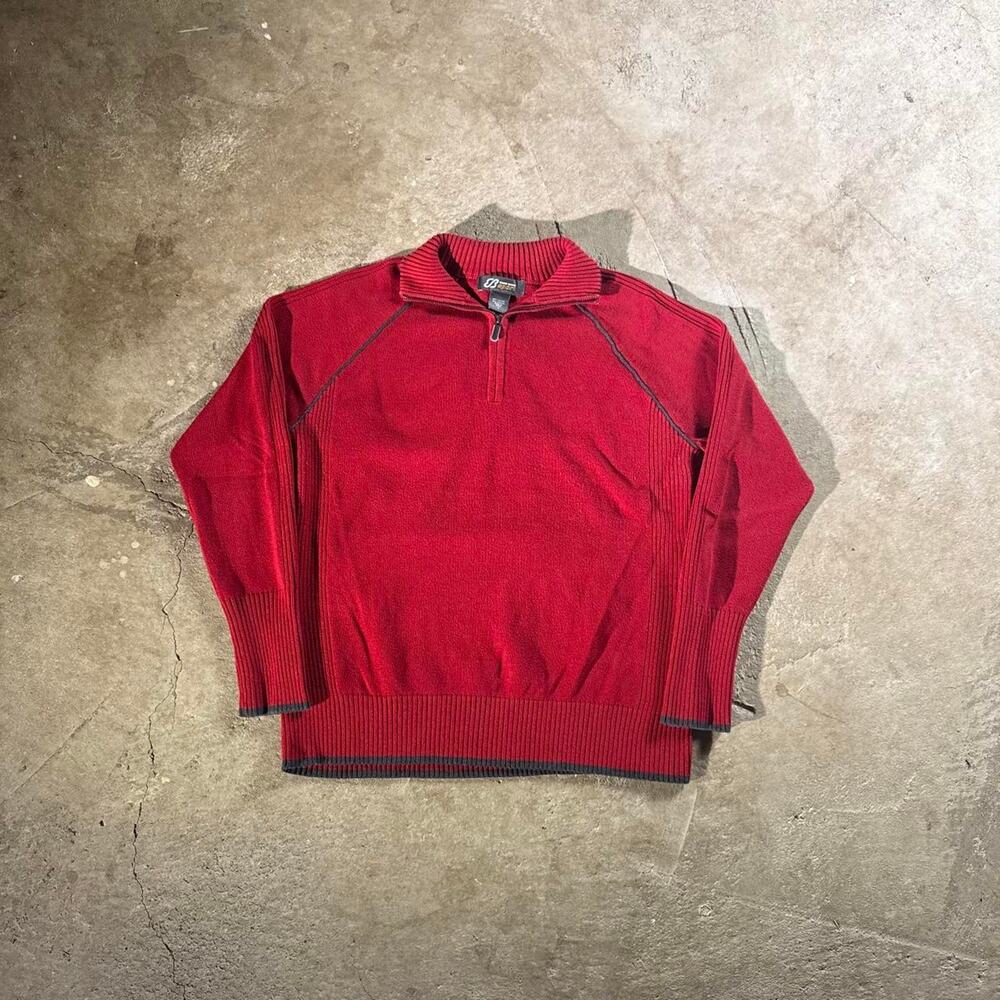 Eddie Bauer Sport Red Cotton & Acrylic Quarter Zip Sweater